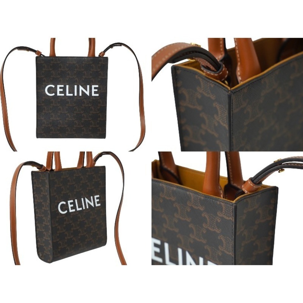 Celine Vertical Triomphe Canvas Shoulder Bag Brown Logo - Picture 3 of 8